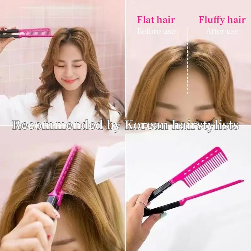 Barber V Type Hair Straightener Comb Anti-static Salon Hairdressing Brush Comb Folding Styling Tools Hair Comb Clip Women
