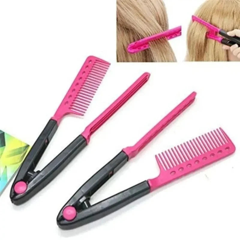 Barber V Type Hair Straightener Comb Anti-static Salon Hairdressing Brush Comb Folding Styling Tools Hair Comb Clip Women