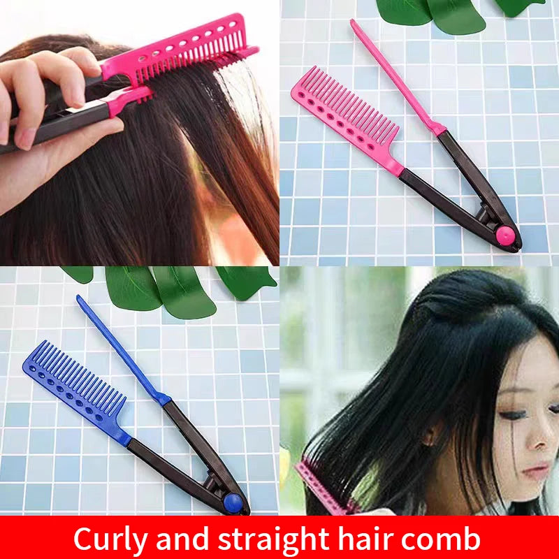 Barber V Type Hair Straightener Comb Anti-static Salon Hairdressing Brush Comb Folding Styling Tools Hair Comb Clip Women